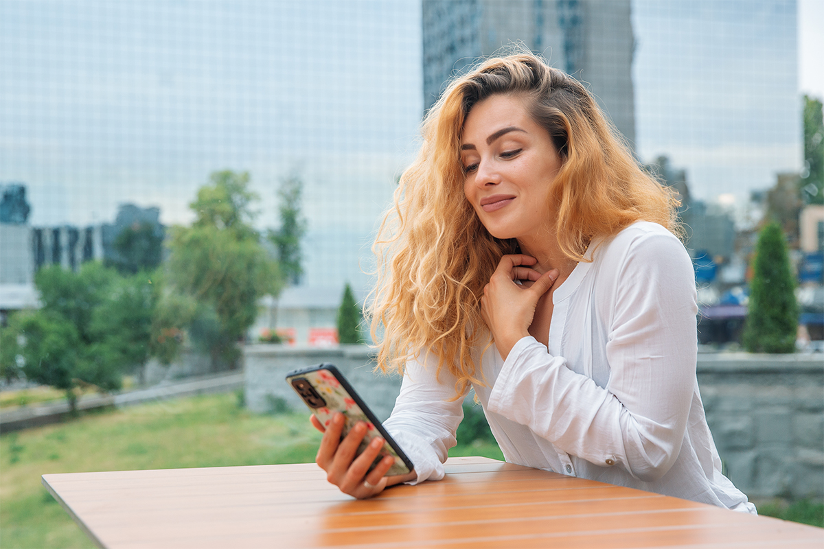 Woman looking at cell phone