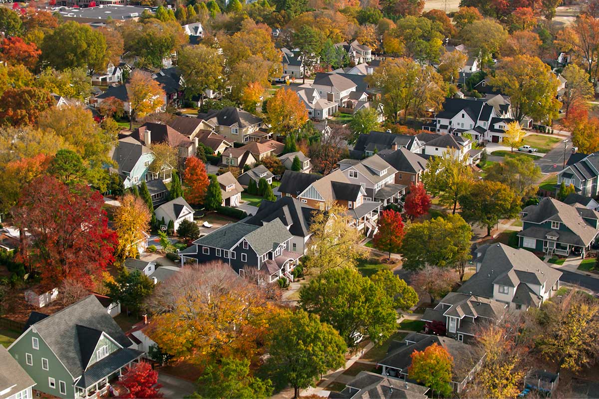 Aerial view of neighborhood