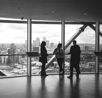 People Looking at City Skyline